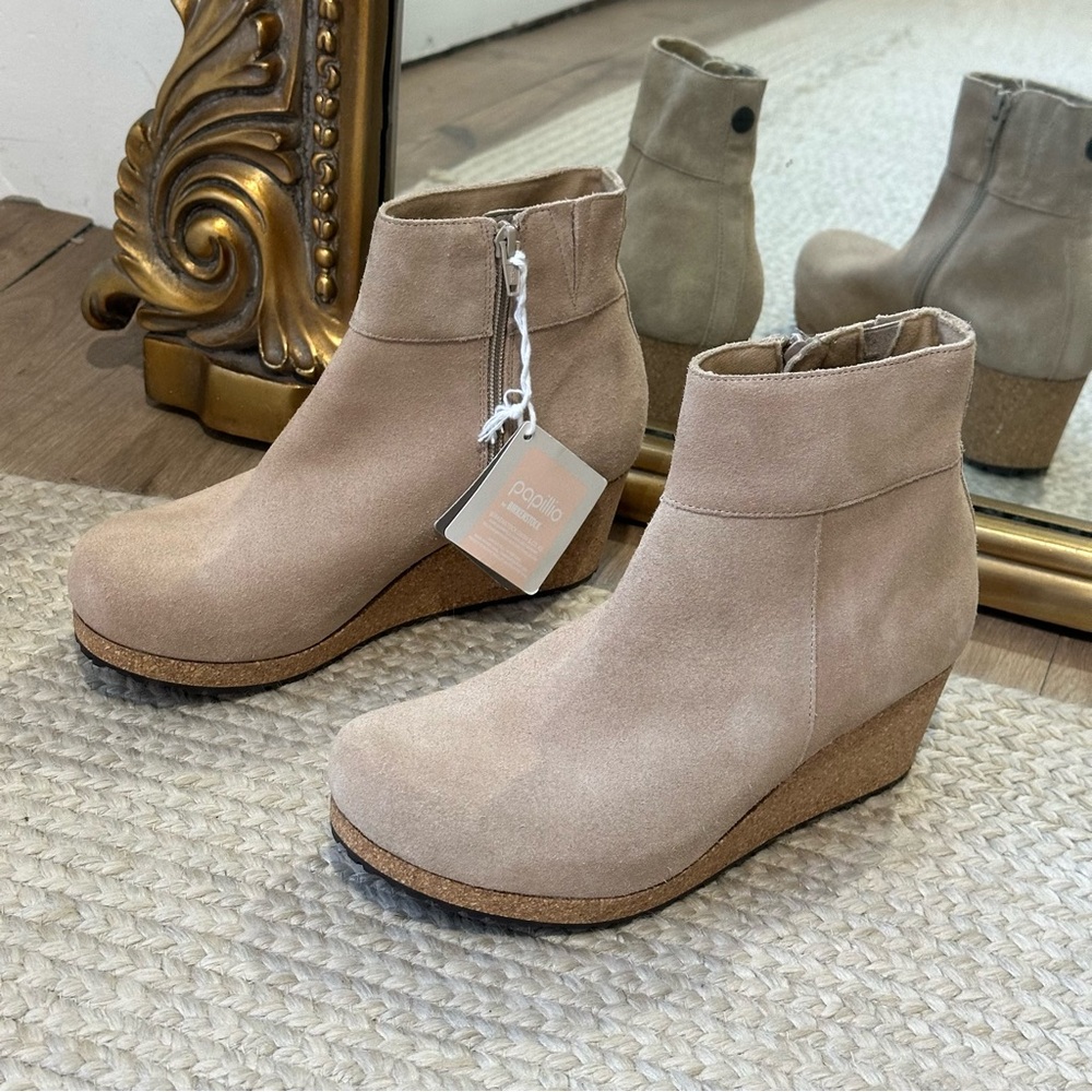 NEW Birkenstock Ebba Suede Leather Wedge Boot Warm Sand NWT - Picture 3 of 7